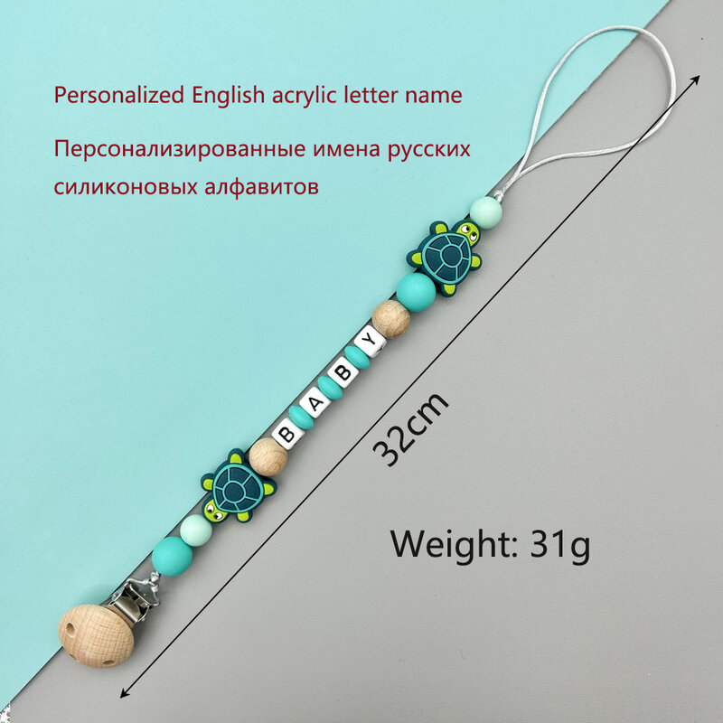 Spersonalizowane angielskie rosyjskie litery dziecko silikonowe Cartoon klips smoczka łańcuchy ząbkowane wisiorki ząbkowanie Kawaii prezenty