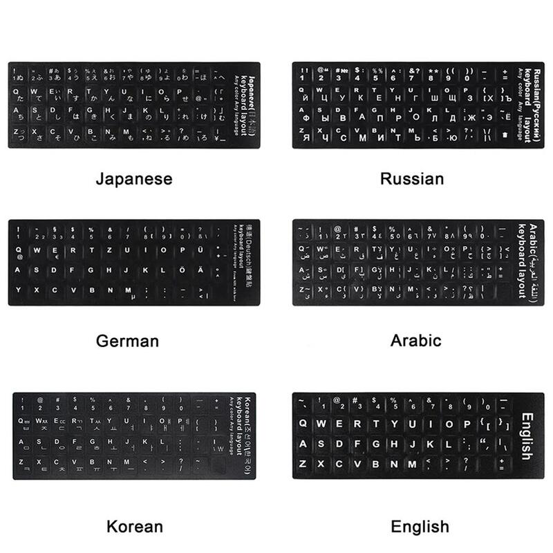 Nouveaux autocollants de clavier multilingues, espagnol, anglais, russe, allemand, arabe, italien, japonais, remplacement de lettre pour ordinateur portable, PC