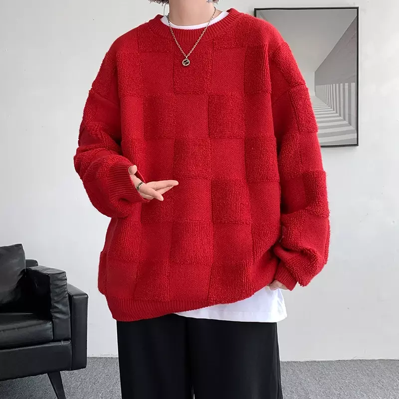 Nuovo stile americano asciugamano Check Design moda maglione cappotto uomo autunno inverno Casual Pullover allentato maglione Unisex Streetwear