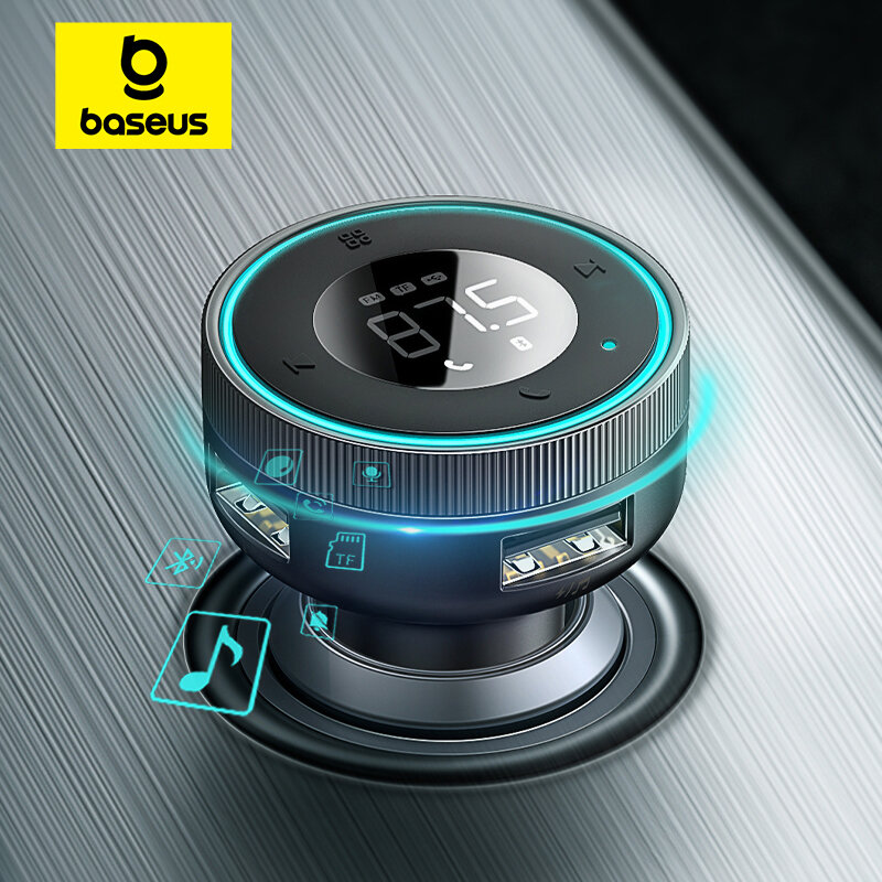 Baseus Pemancar FM Mobil Bluetooth 5.0 Adaptor Musik USB Ganda 3,1 A Pengisi Daya Mobil Pemutar MP3 Radio FM Modulator