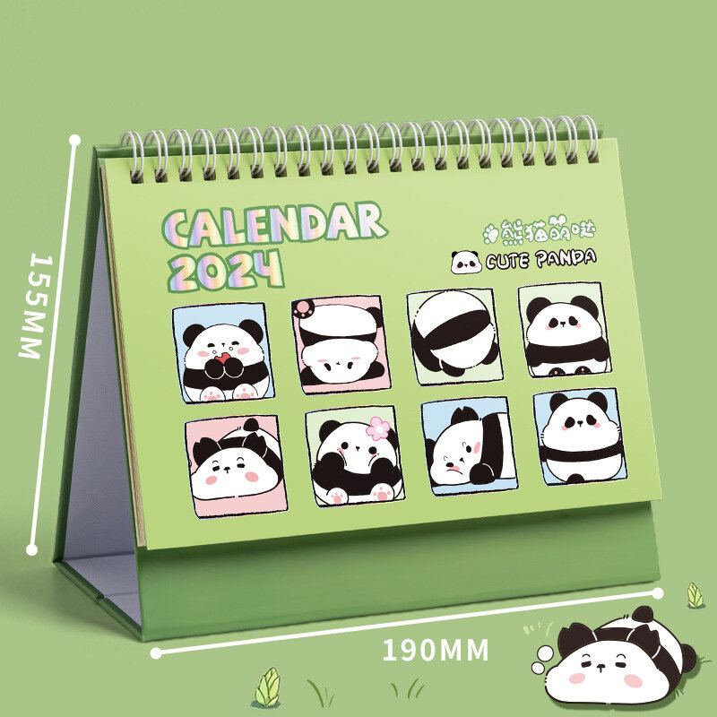 Mini Table Desk Calendar com Panda Bonito e Gato, Pequeno e Grande Calendário, Decoração Desktop, Calendário Kawaii Coil, Office Plan, 2024