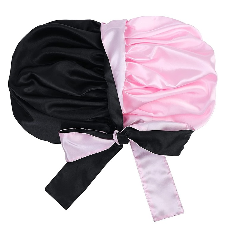 Шапка-повязка сатиновая, двухслойная, двусторонняя, шелковая, для ночных Чепчик для сна, большого размера, регулируемая