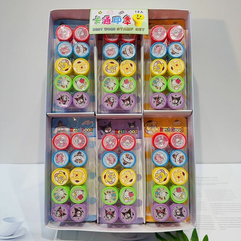 10 Stks/set Sanrio Zelf-Inktstempels Schattige Kuromi Melodie Pompompurin Gezichtseal Diy Schilderij Fotoalbum Postzegel Kids Speelgoed