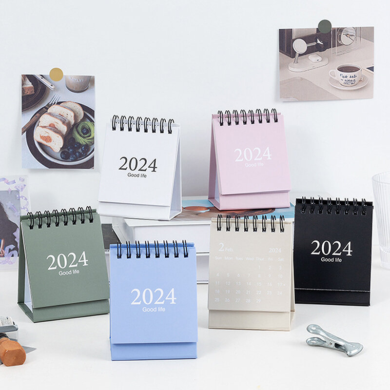 Kalender meja Mini 2024 kalender Desktop kecil jadwal harian Mini untuk rumah kantor sekolah