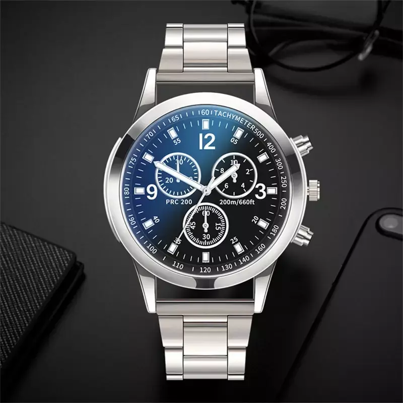 Conjunto de relojes de pulsera para hombre, reloj de cuarzo de acero inoxidable plateado, deportivo de lujo, de negocios, informal, a la moda