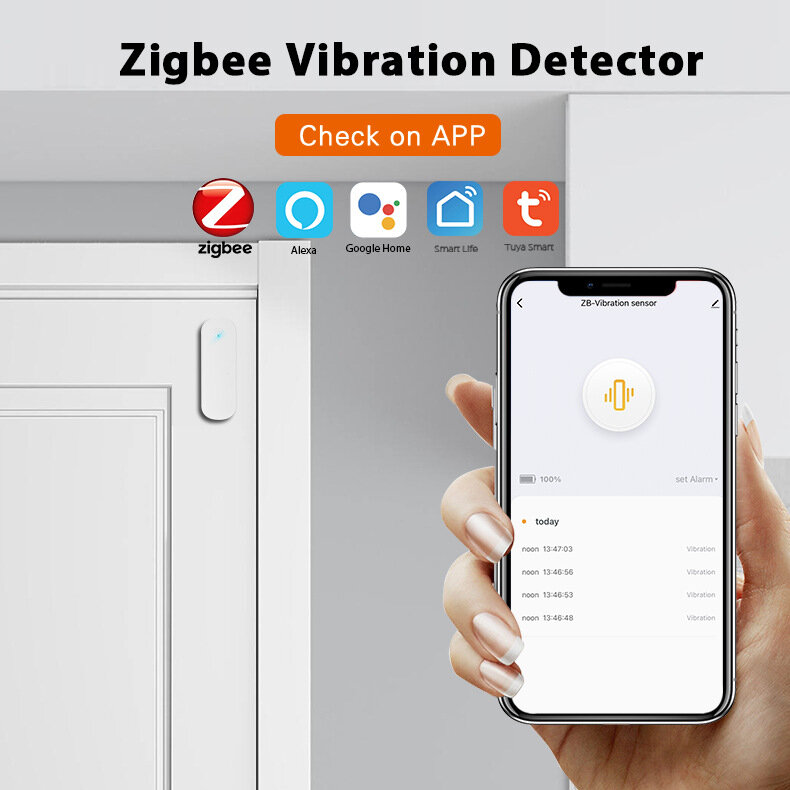 Sensor de vibración inteligente ZB-WD-1 Zigbee, Detector antirrobo, dispositivo de monitoreo en tiempo Real, cambios usados con Zigbee Gateway