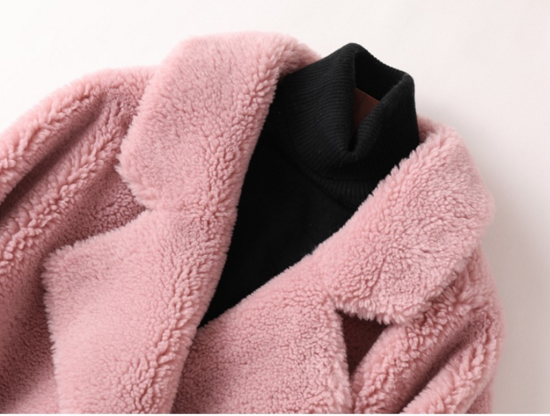 Mantel bulu wanita, mantel wol alami tebal hangat elegan longgar ukuran besar, pakaian luar untuk wanita 2023