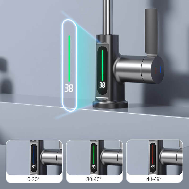Puxando o Lifting Digital Display Waterfall Faucet, Pulverizador de fluxo, Misturador para pia de água quente e fria