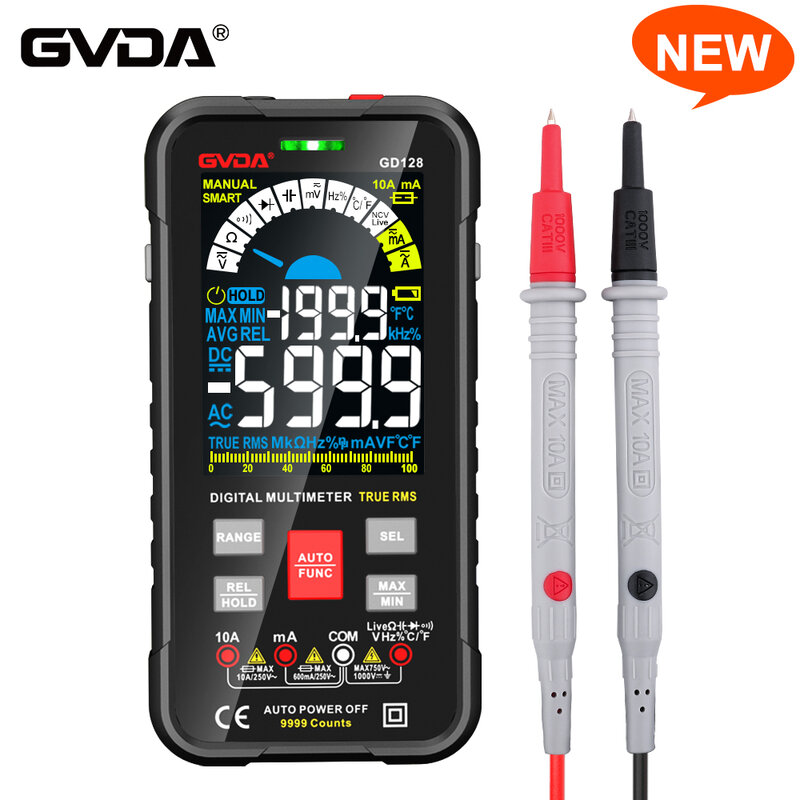 GVDA-multímetro inteligente de rango automático, probador de capacitancia Digital de 1000V, 10A, REL verdadero, Ohm, Hz, CA, CC, medidor de voltaje