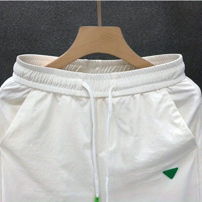 2024 Spring/Summer New Trendy Versatile Solid Color Men's Pockets Elastic Waist Drawstring Haren Loose Fit Ankle Length Pants