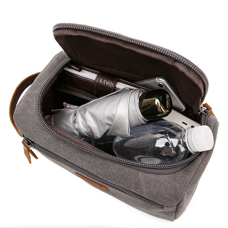 Tas perlengkapan mandi kanvas untuk pria Kit Dopp pencukur jenggot wanita tas kantong kosmetik riasan bepergian Organizer casing
