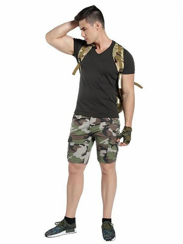 Summer Multiple Pockets Straight Camouflage Cargo Shorts For Men Women 100% Cotton Knee Length Streetwear Pants Casual Trousers