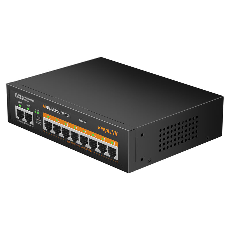 KeepLink POE 이더넷 스위치, CCTV IP 카메라 및 와이파이 라우터용 내장 전원, 네트워크 표준, 1000 Mbps, 8 포트, 52V