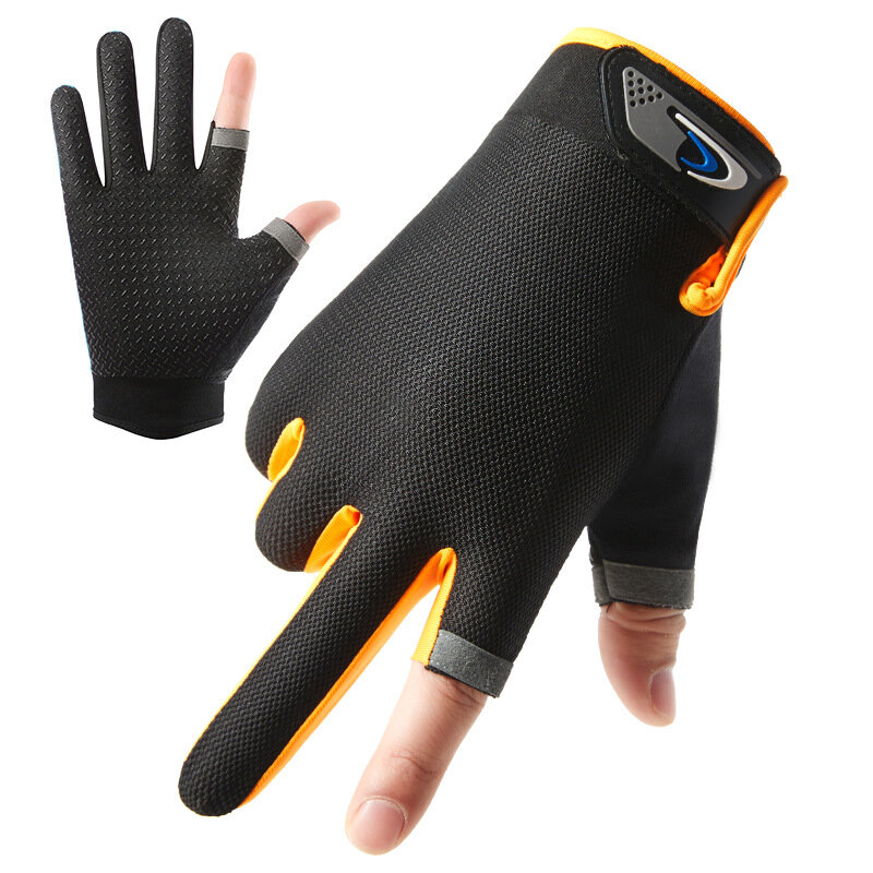 Summer Men Fishing Gloves Women Two Finger Cut Male Touchscreen Angling Anti-Slip Sun-Proof Breathable Cycling Fitness Gloves