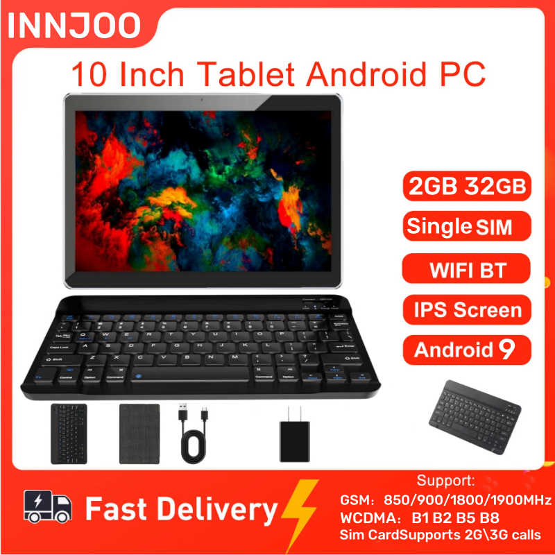 Injoo Tablet Android 9.0 10 inci, PC RAM 2GB ROM 32GB panggilan telepon Quad-Core SC7731 kamera ganda kartu SIM