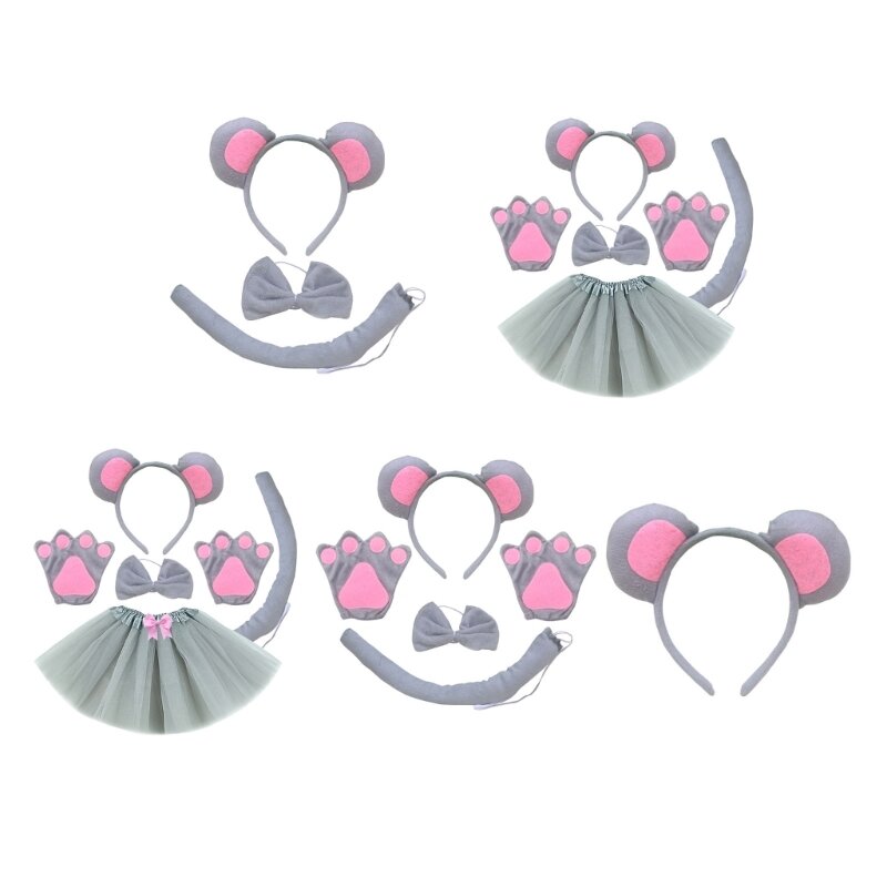 Accesorios de disfraz de ratón para niños y niñas, diadema con orejas de ratón, guantes de pajarita, faldas de tutú de cola para fiesta, ropa de escenario