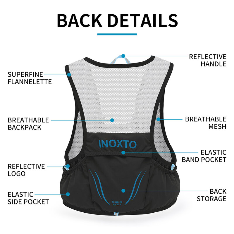 INOXTO-น้ำหนักเบากระเป๋าเป้สะพายหลัง Hydration Vest,เหมาะสำหรับจักรยานมาราธอน Hiking Ultra-Light และแบบพกพา2.5L