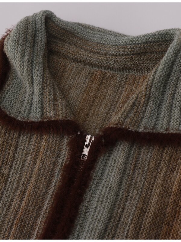 Suéteres de terciopelo de visón de imitación para mujer, cárdigan de diseño Retro americano, Chaqueta de punto con solapa empalmada de Color bloqueado, primavera y otoño