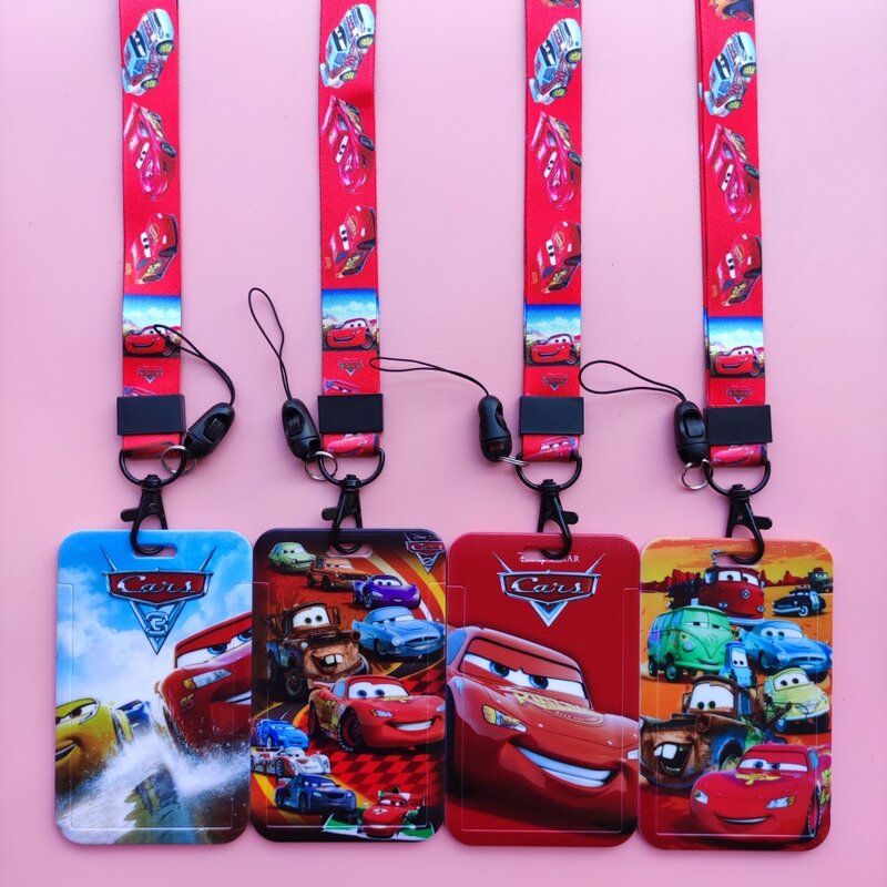 Disney Cars-portatarjetas de identificación para mujer, correa para el cuello, funda para tarjeta de crédito, soporte para insignia para niñas, Clip retráctil