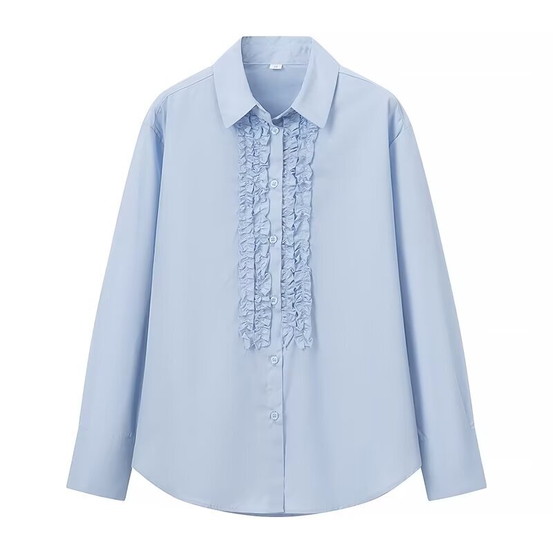 Camicie da donna taglie forti camicia a maniche lunghe con risvolto a maniche lunghe primaverile la abbottonatura è decorata con fiori tridimensionali