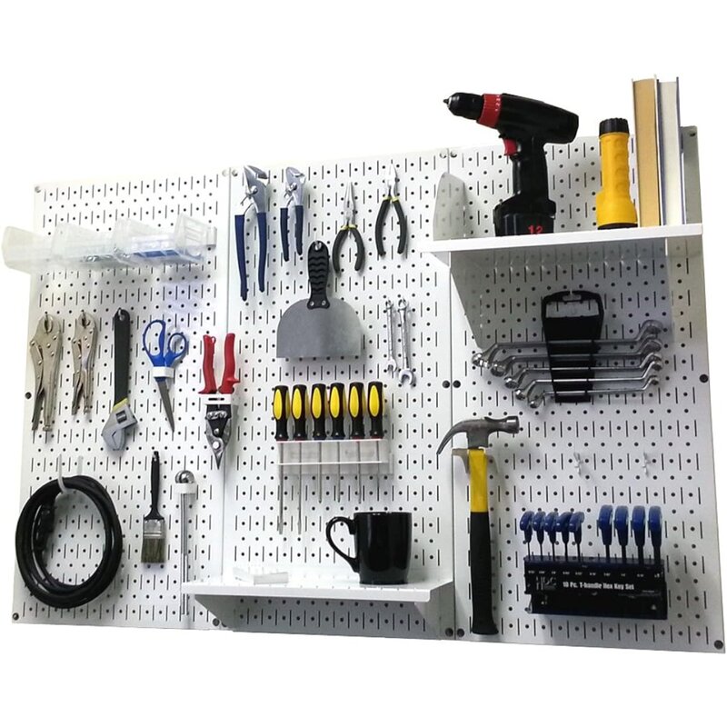 Organizador de tablero de Metal, Kit de almacenamiento de herramientas estándar con tablero de herramientas blanco y accesorios blancos, Control de pared, 4 pies