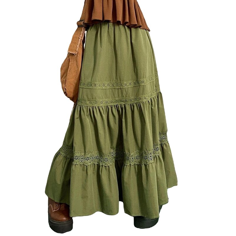 90 Vintage Xanh Xếp Ly Váy Thời Trang Hàn Quốc Ngày Lễ Đời Boho Cao Cấp Dài Váy Retro Y2K Fairycore Dễ Thương Viền Ren quần Áo