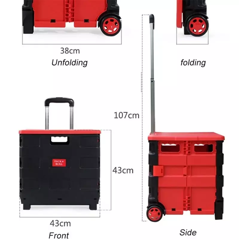 Eason Portable Folding Shoping Cart 2 Wheel Utility Travel Luggage Trolley Office Household Multi-function Collapsible Dolly Car