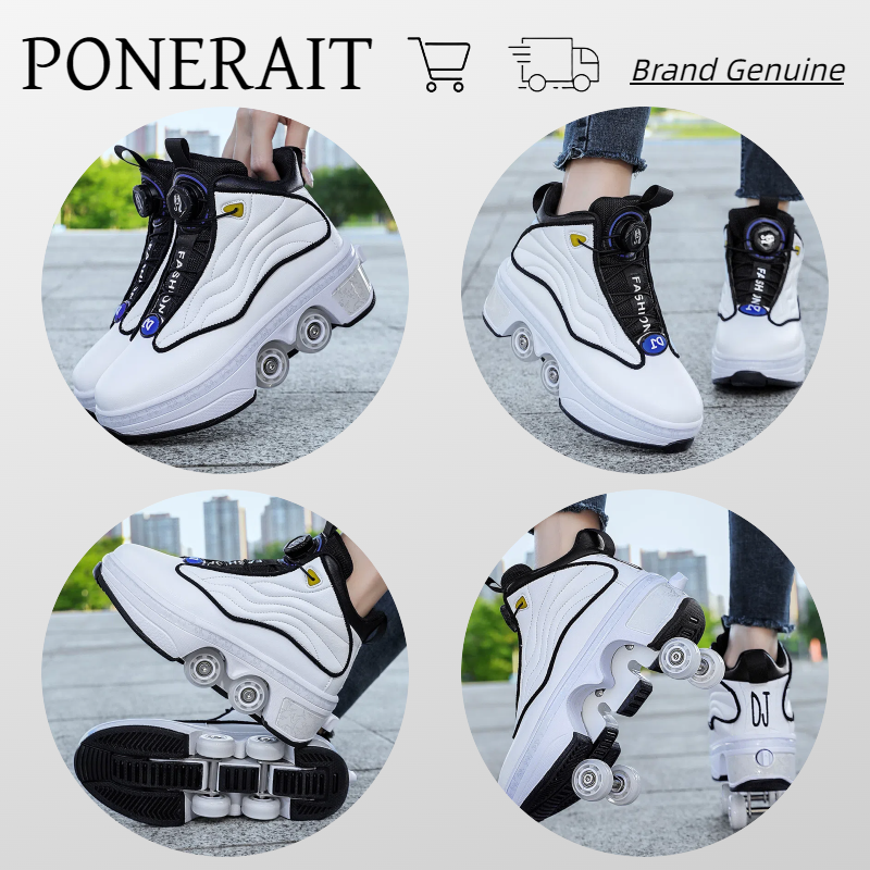 PONERAIT-Sapatos Roller Unissex para Homens e Mulheres, Tênis Flash de 4 Rodas, 4 Rodas, Patinação, Parkour, Adultos, Meninos, Crianças