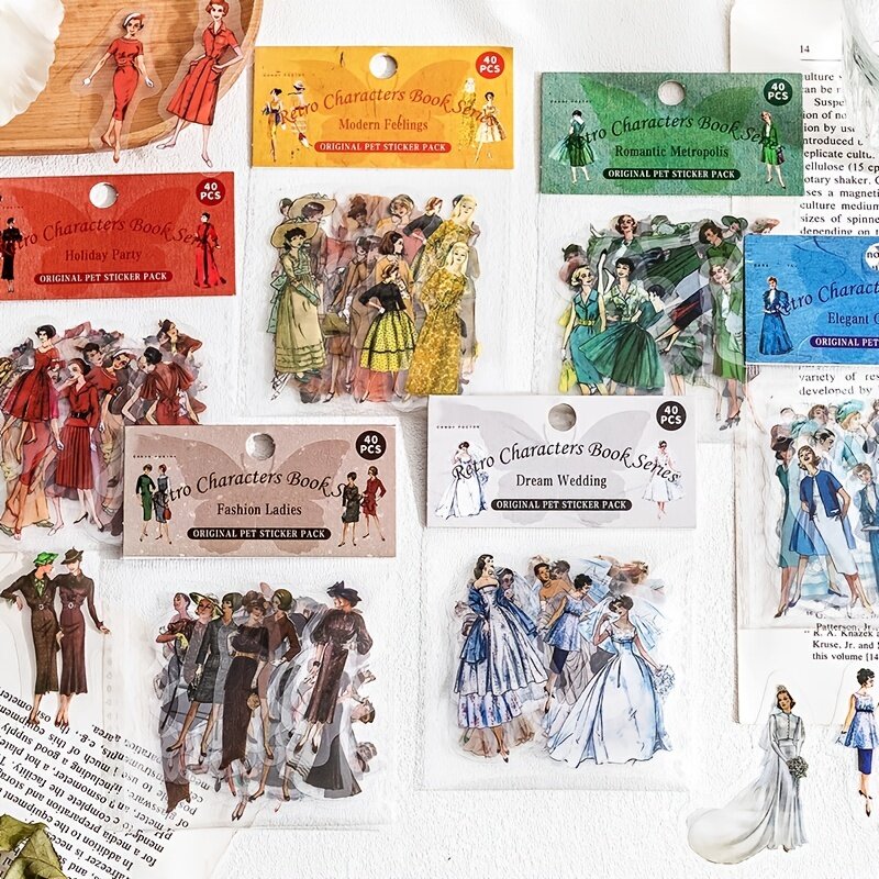 Paquete de pegatinas Vintage de mascotas europeas para mujer, 40 piezas, diario de chatarra, decoración, álbum de recortes