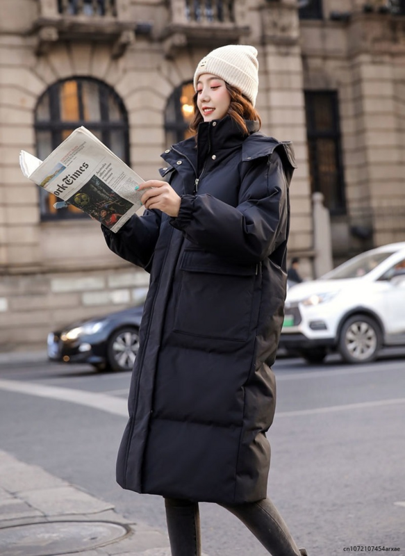 Jaqueta acolchoada para mulheres, casaco solto de algodão acolchoado, jaqueta acolchoada de comprimento médio, casaco de pão, estilo novo, coreano, roupas de inverno, 2023