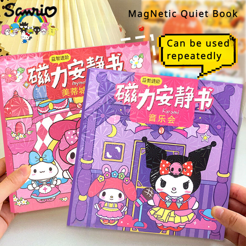 Sanrio Kawaii magnetyczna cicha książka Cinnamoroll Pompompurin Kuromi do dowolnego przycinania ręcznie robiona zabawka Anime prezent urodzinowy dla dzieci