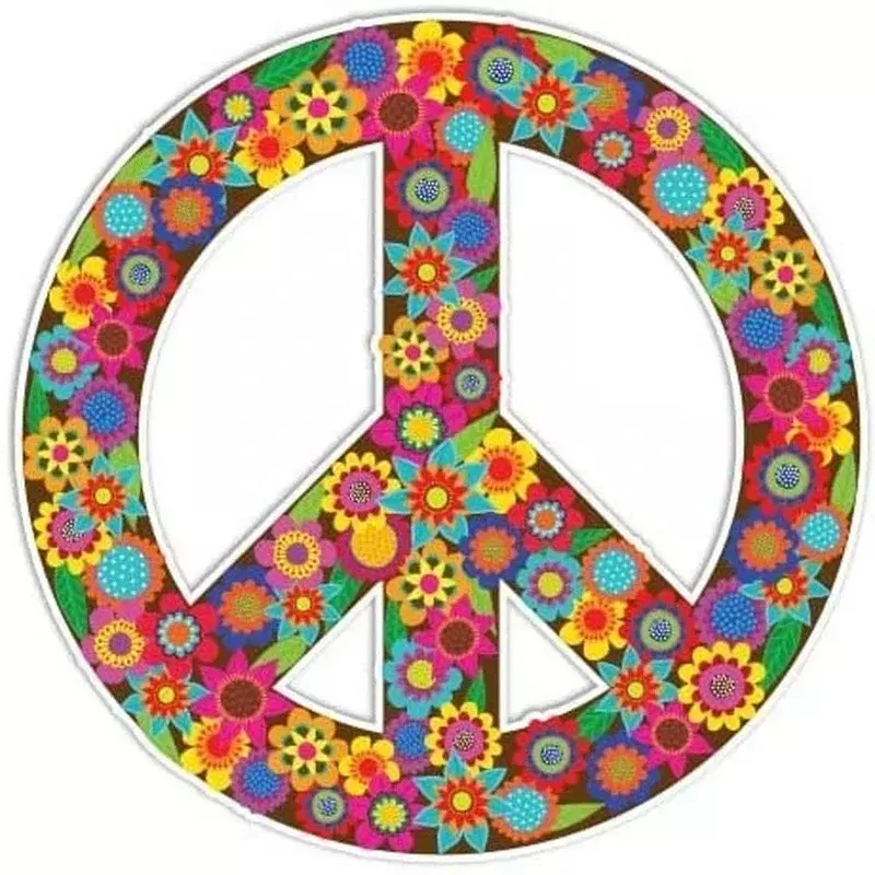 TXCT Personality Peace Sign Decal Floral Colored Hippie Decal Laptop Window Car Scratch Vinyl Decal Trim, 13cm