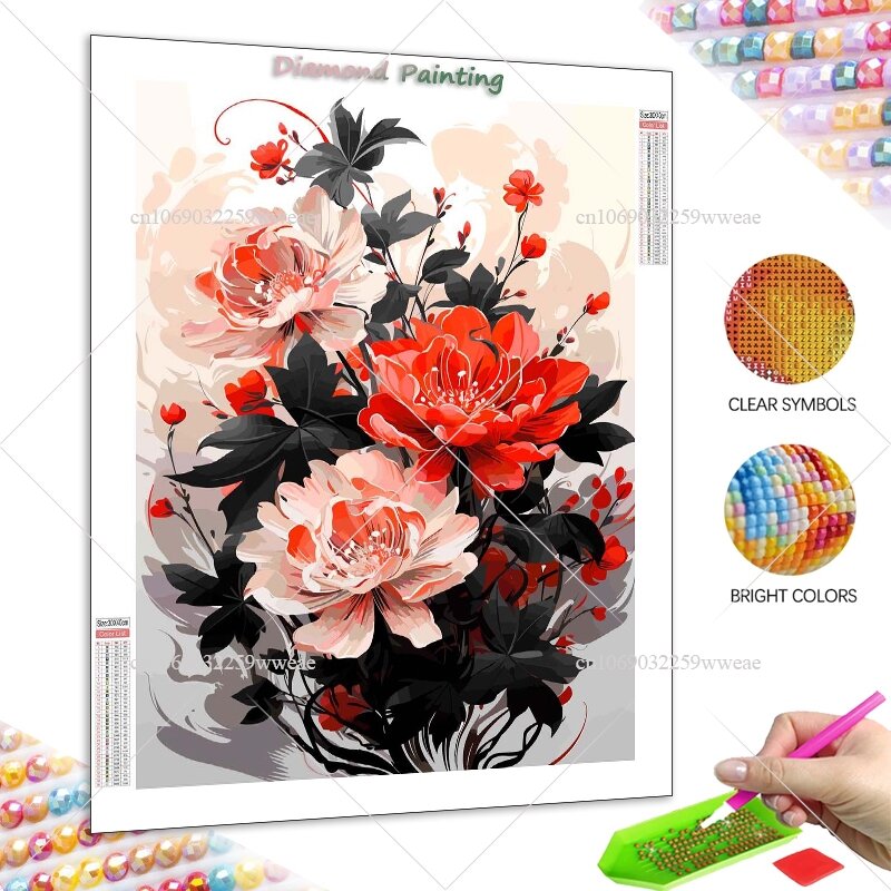 DIY 5D Diamond Painting Red Flowers Series Diamond Embroidery Full Drill Rhinestone Craft Home Atmosphere Wall Decoration