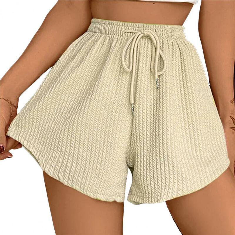 Damen Damen Sommer Kordel zug Shorts mit hoher elastischer Taille unregelmäßige Saum Taschen A-Linie Casual Sport Shorts