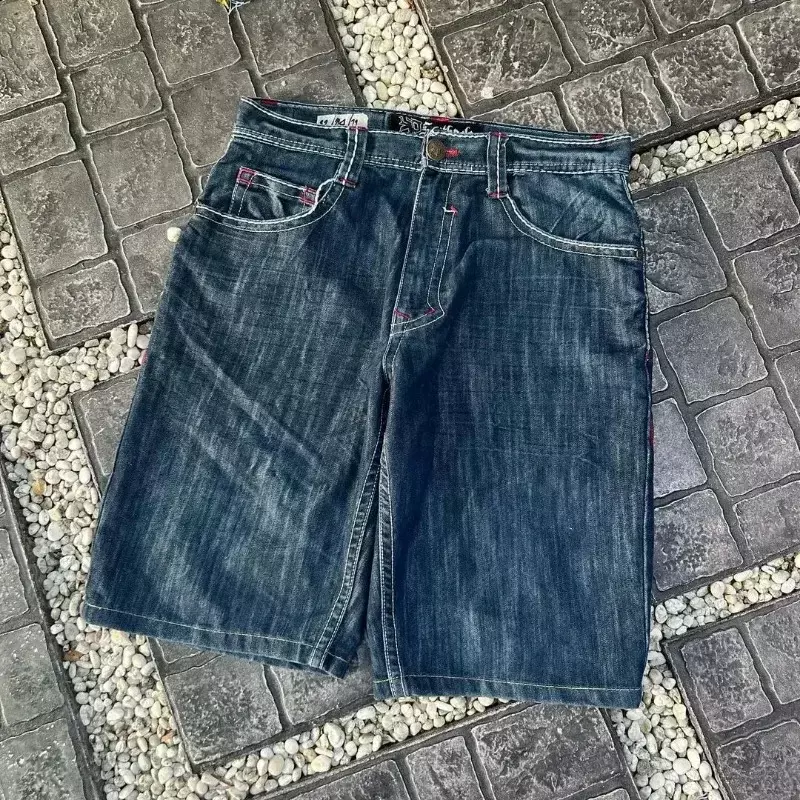 JNCO-Shorts jeans largas para mulheres, streetwear hip hop, calções de basquete, y2k, bordado gráfico, retro, harajuku, ginásio, novo