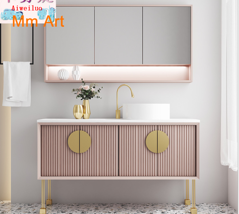 Set di armadietti per mobili da bagno di vanità del bagno dell'hotel di lusso con montaggio a parete rosa con porta