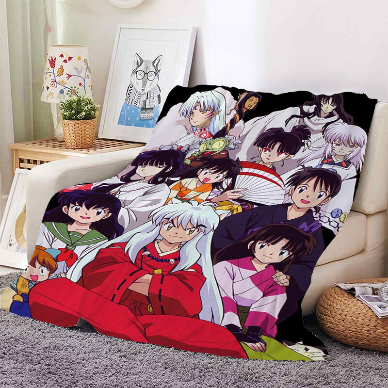 Anime Sofa Blankets for Winter A-Inuyasha Microfiber Bedding Warm Bed Camping Custom Fleece Fluffy Soft Blankets King Size