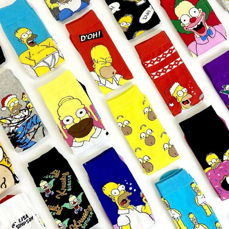 Les Simpsons Harajuku Chaussettes en coton pour hommes et femmes, Chaussettes de skateboard, Anime Middle Tube, Personnalité de dessin animé, Unisexe, Automne, 1 paire