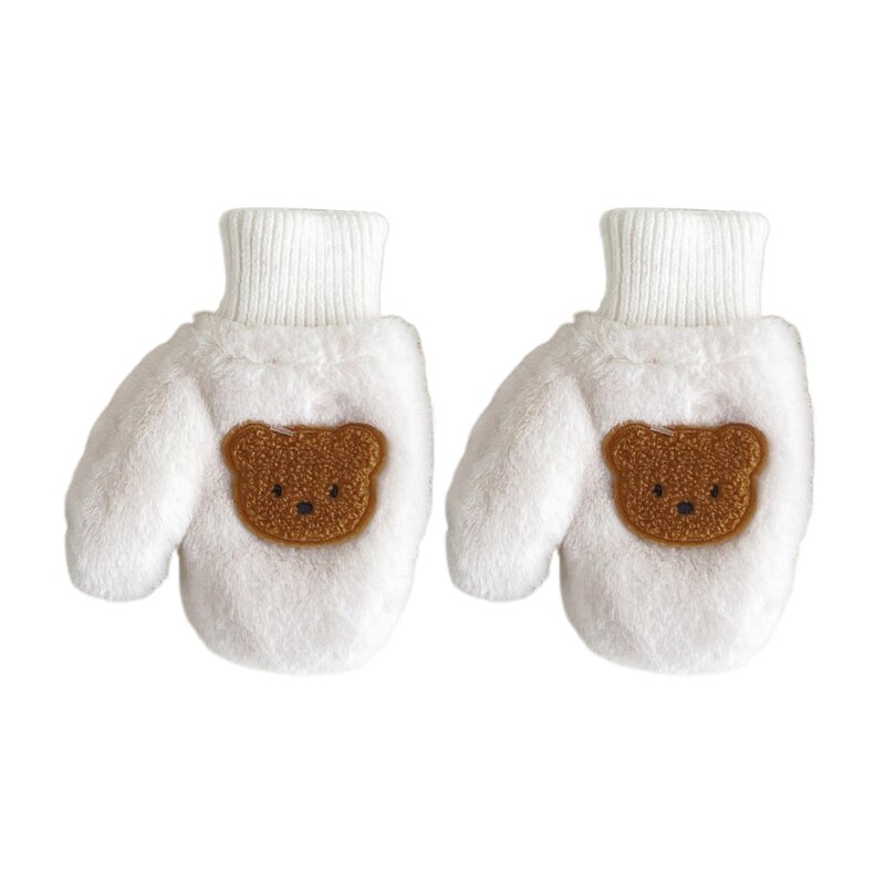 Manoplas bebé antideslizantes, guantes cálidos invierno, manopla gruesa oso dibujos animados con cuerda QX2D