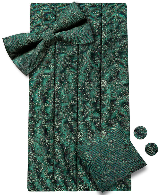 Hi-Tie jedwabne zielona w kwiaty męskie paseczki w stylu Vintage żakardowa muszka chusteczki spinki do mankietów gorset z pasem na imprezy weselne dla mężczyzn