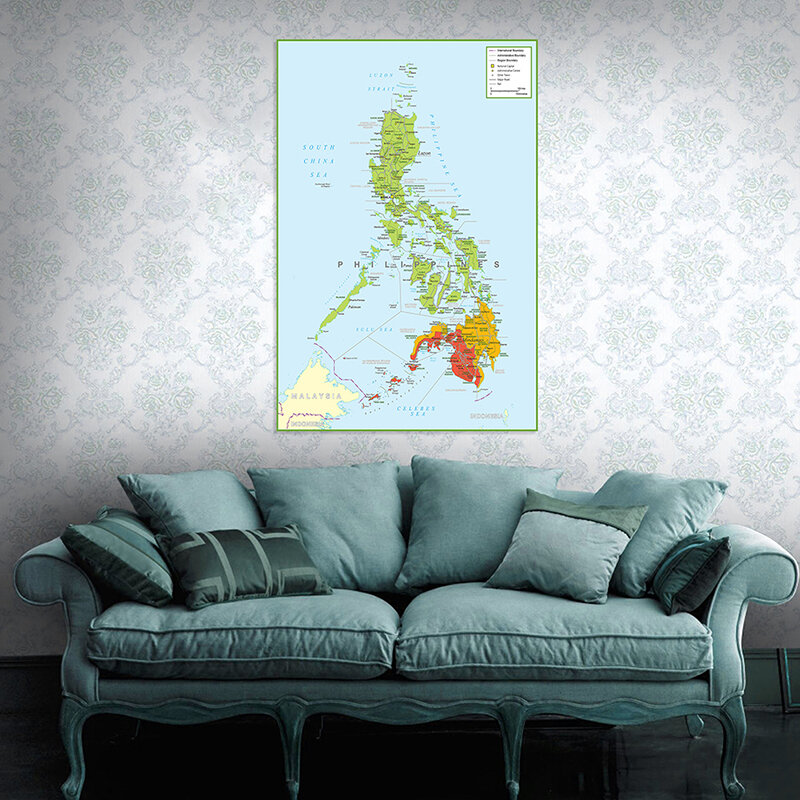 100*150Cm De Filippijnen Administratieve Kaart Poster Wall Art Print Canvas Schilderij Kantoorbenodigdheden Woonkamer Home Decor