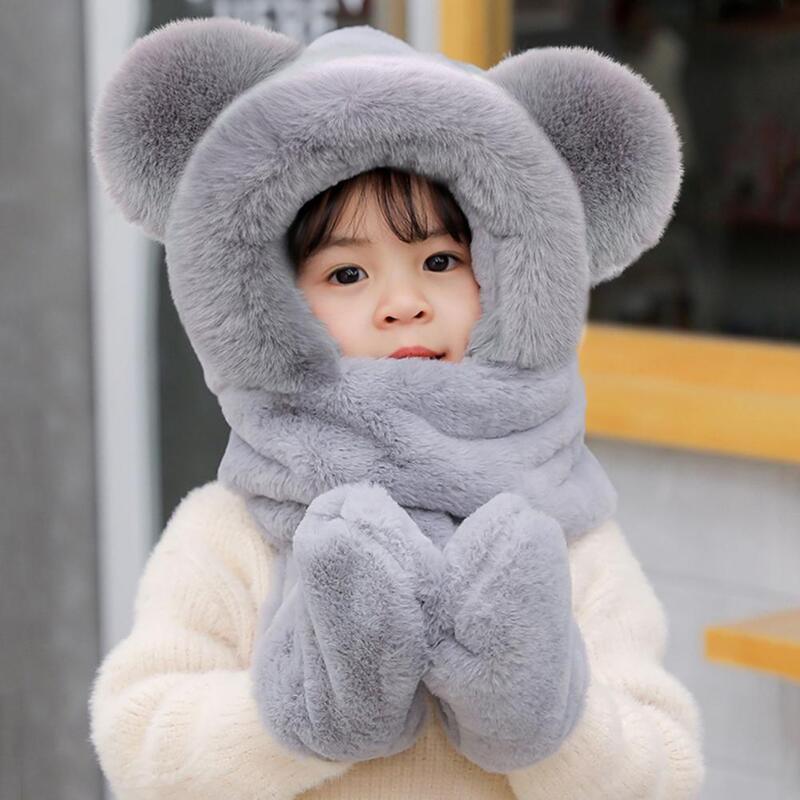Children Winter Hat Scarf Gloves Combo Thick Plush Warm Ear Neck Head Protection Decorative Cross Integrated Hat Scarf Gloves