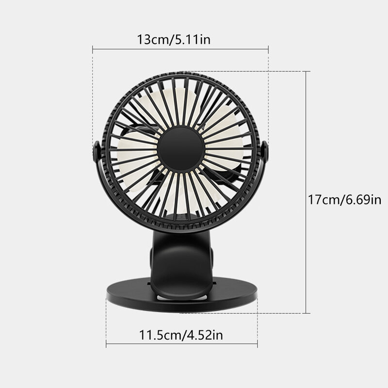 Portable USB Table Fan Clip-on Type Rechargeable Cooling Mini Desk Fan 360 Degree Rotation 3 Speeds Adjustable Clip-on Fan