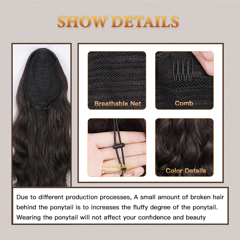 AISI BEAUTY-Extensions de Queue de Cheval Synthétiques sulfet Ondulées, Faux Cheveux Noirs, avec Cordon de Proximité, pour Femme