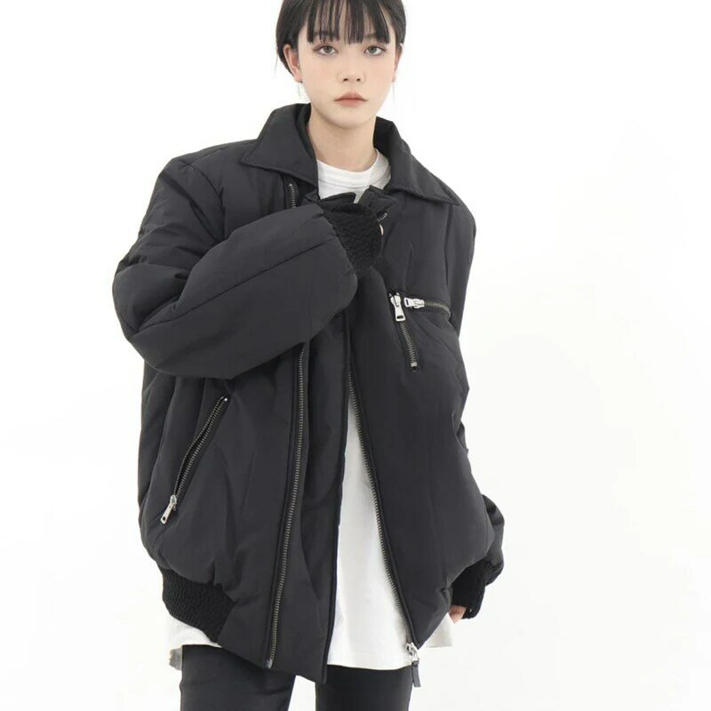 Gidyq Winter Fashion Women Parkas Korean Streetwear Designed Zipper Loose Puffer Coats Casual All Match Female Puffy Jacket New