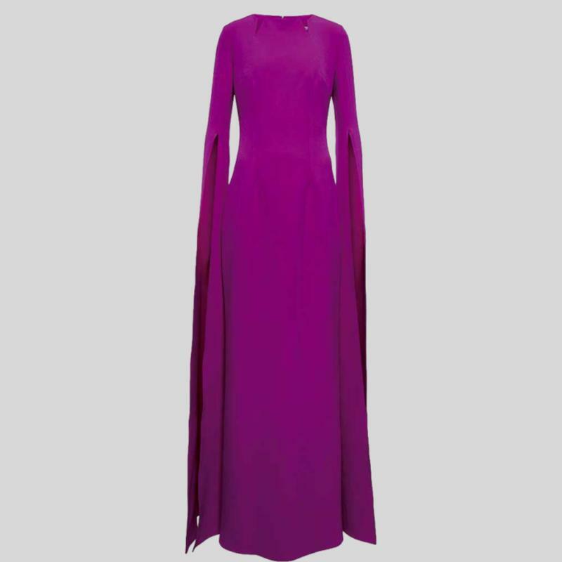 Elegant evening dress, mermaid long sleeve ball dress, pleated party dress, side slit, floor-length formal occasion dress, grape