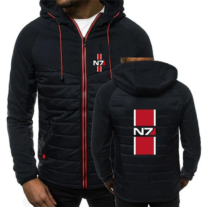 N7 Mass Effprotected-Combinaison d'impression à capuche pour hommes, vêtements rembourrés en coton, 7 couleurs, design patchwork populaire, automne et hiver