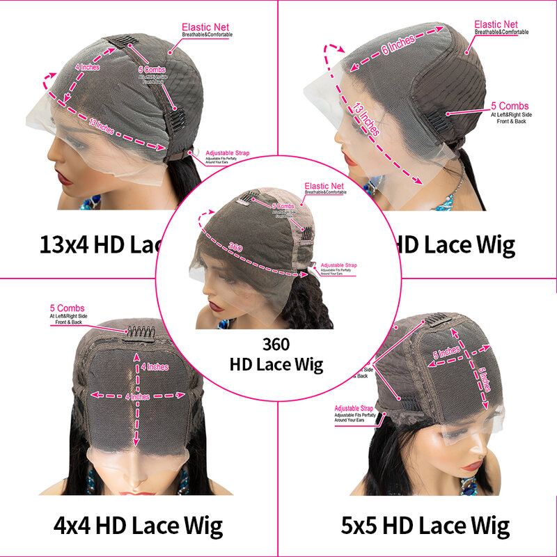 Perucas frontais de renda de cabelo humano transparente para mulheres, peruca dianteira de renda, pré arrancadas, brasileiras, HD Bone, 13x6, 13x4, 360