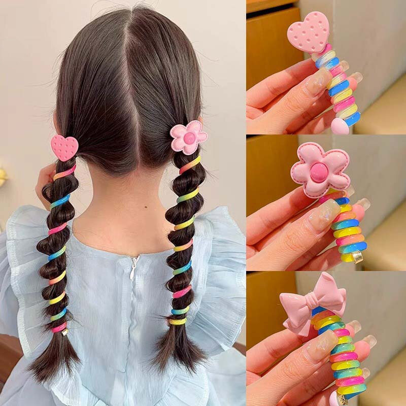 1Pcs Girls Elastic Rubber Bands Children Telephone Wire Hair Ties Spiral Coil Hairbands Hair Rope Ponytail Hair Accessories