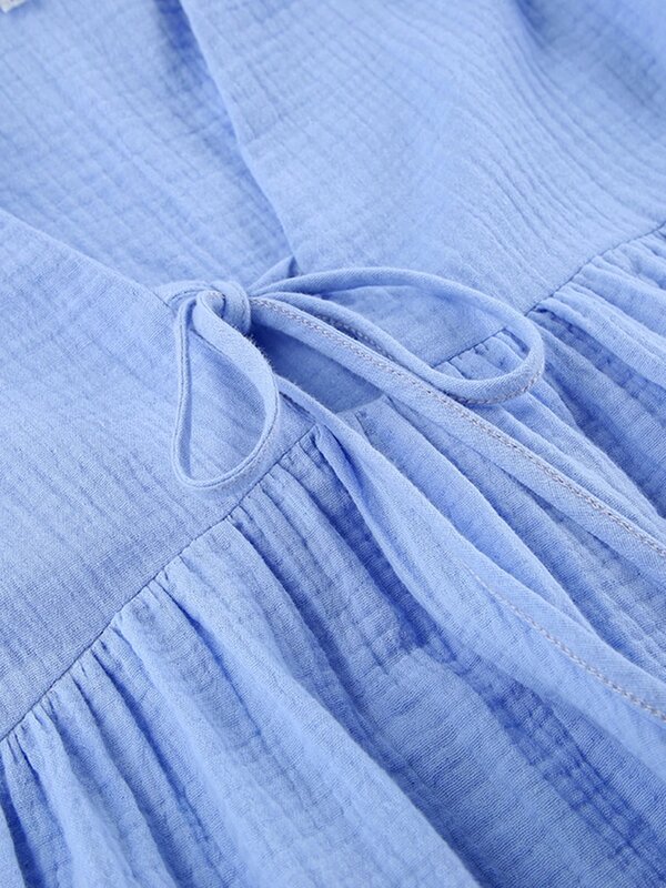 Luźna sukienka wieczorowa damska bawełniana Peplum pół rękaw z dekoltem w szpic 2023 wiosna na co dzień kobieta ubiera solidną piżamę